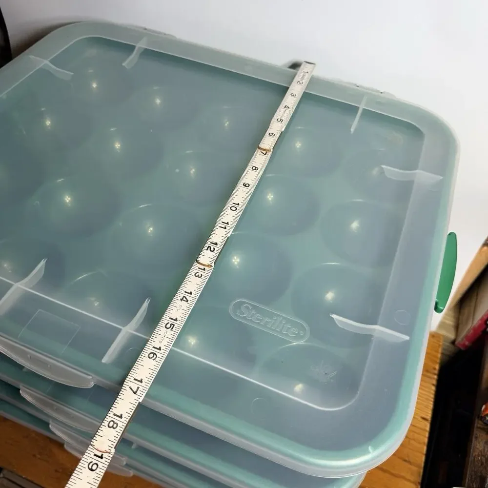 2 Green Sterilite Ornament Storage Box Case 20 Piece Hinged Lid Snap Closure 20